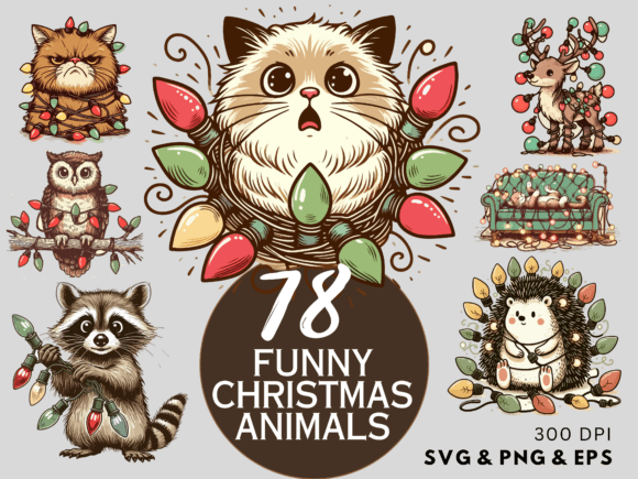 78 Christmas Funny Animals: A Versatile Graphics and Illustrations Bundle