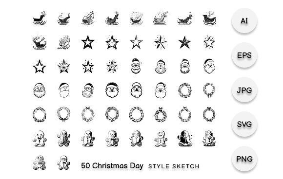 Christmas Day Element Draw Black Graphics for Branded Illustrations