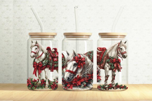 Christmas Horse 16oz Glass Can Wrap: A Festive Graphic Asset