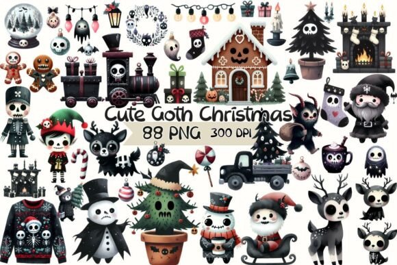 Cute Goth Christmas Graphics for Distinctive Brand Illustrations