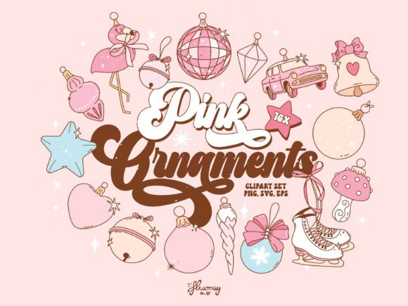 Pink Christmas Ornaments Clipart: Elegant Graphics for Handmade Creations